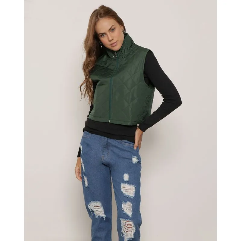 Colete Cropped Feminino Matelassê Verde M