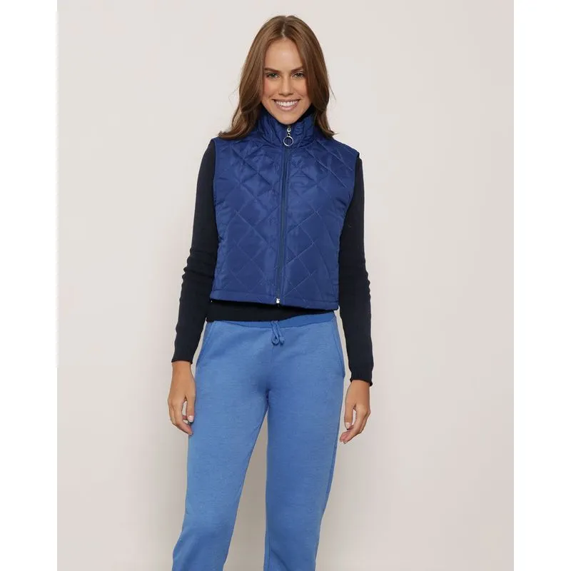 Colete Cropped Feminino Matelassê Azul Escuro GG