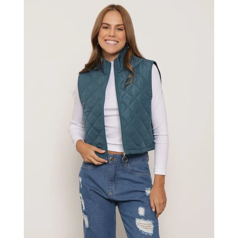 Colete Cropped Feminino Matelassê Azul M