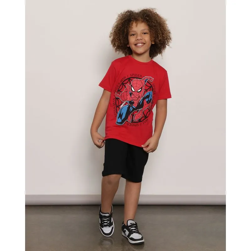 Conjunto Infantil Marvel Estampa Homem Aranha Curto Vermelho 4