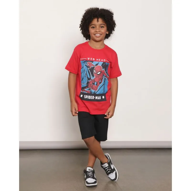Conjunto Infantil Menino Curto Estampa Do Homem Aranha Vermelho 8