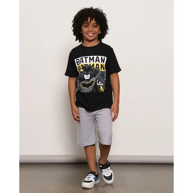Conjunto Infantil DC Comics Estampa Batman Manga Curta Preto 8