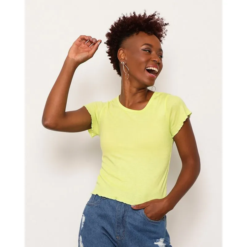 Blusa Feminina Canelada Frufru Verde Neon G