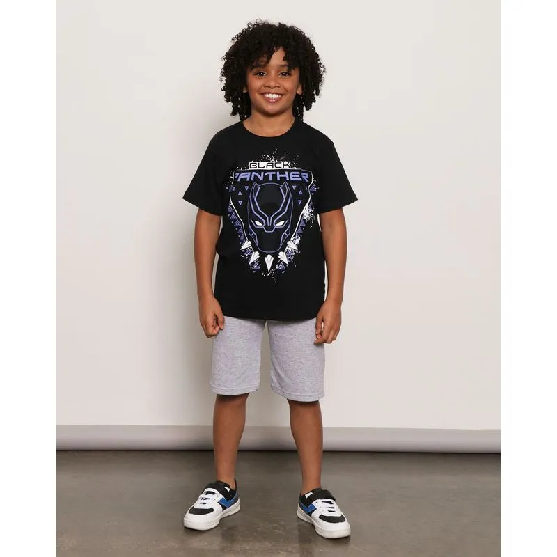 Conjunto Infantil Marvel Pantera Negra Manga Curta Preto 10