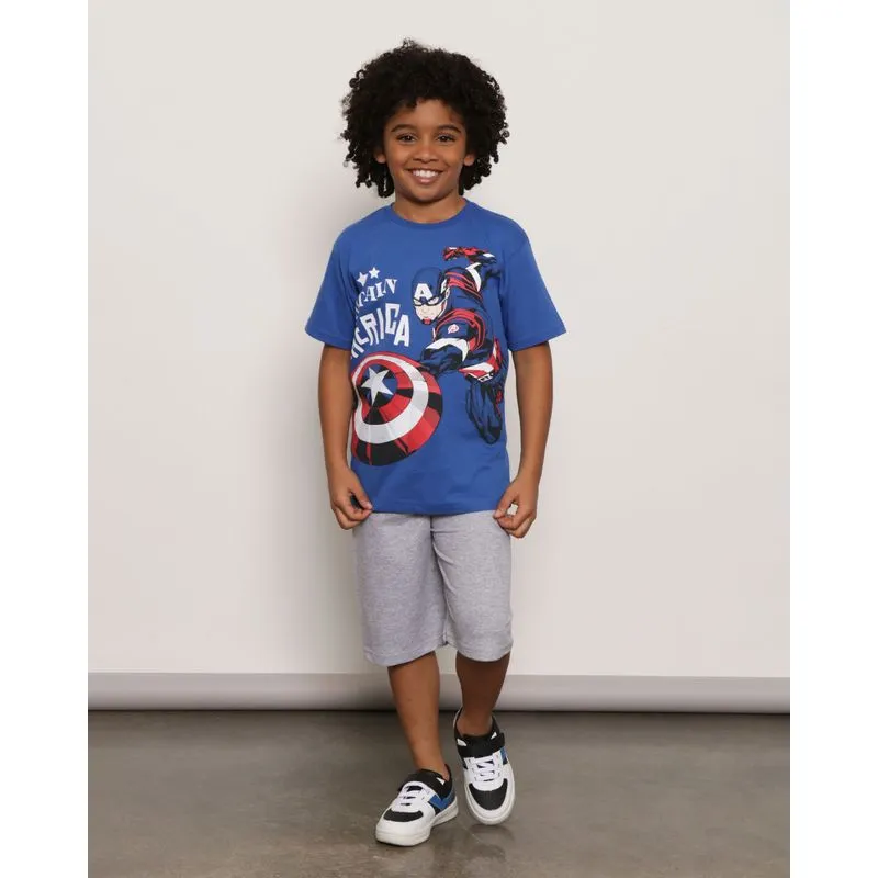 Conjunto Infantil Marvel Capitão América Manga Curta Azul 10
