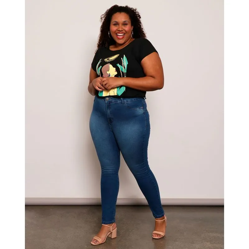 Calça Jeans Plus Size Feminina Empina Bumbum Skinny Azul 50