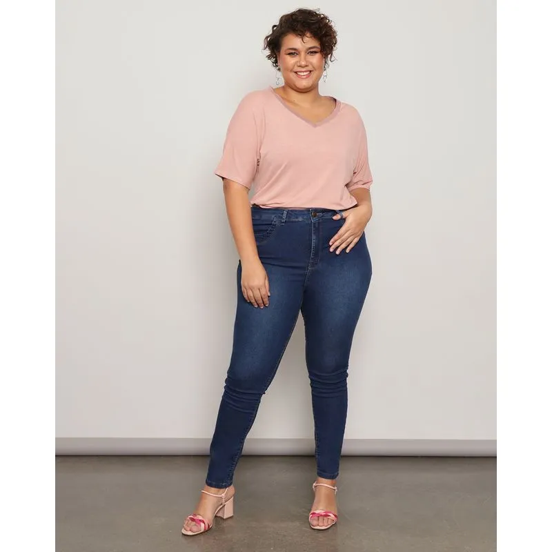 Calça Jeans Plus Size Feminina Empina Bumbum Skinny Azul 48