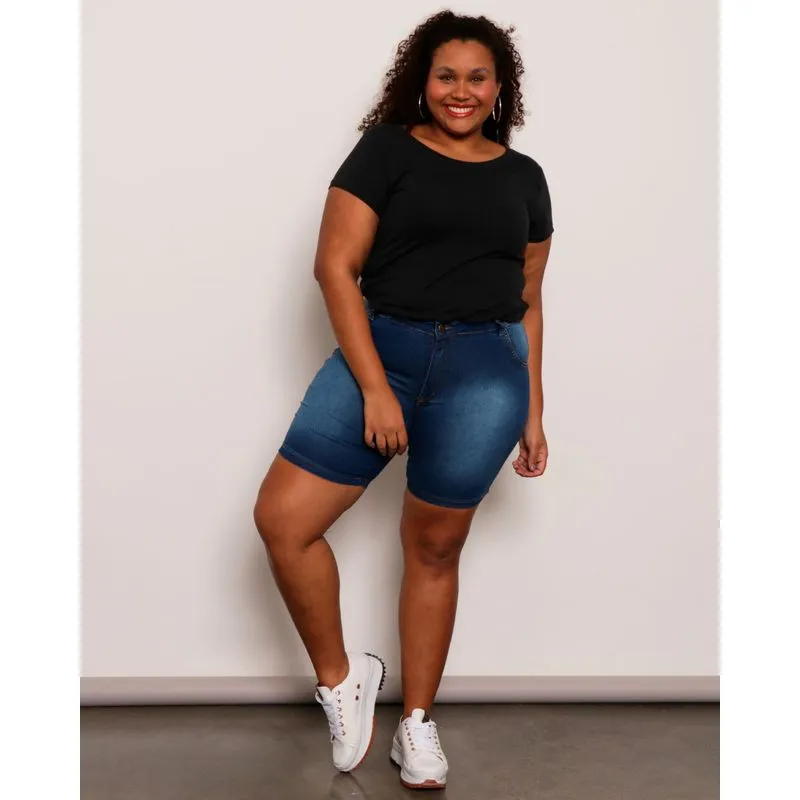 Bermuda Jeans Plus Size Feminina Ciclista Azul 54