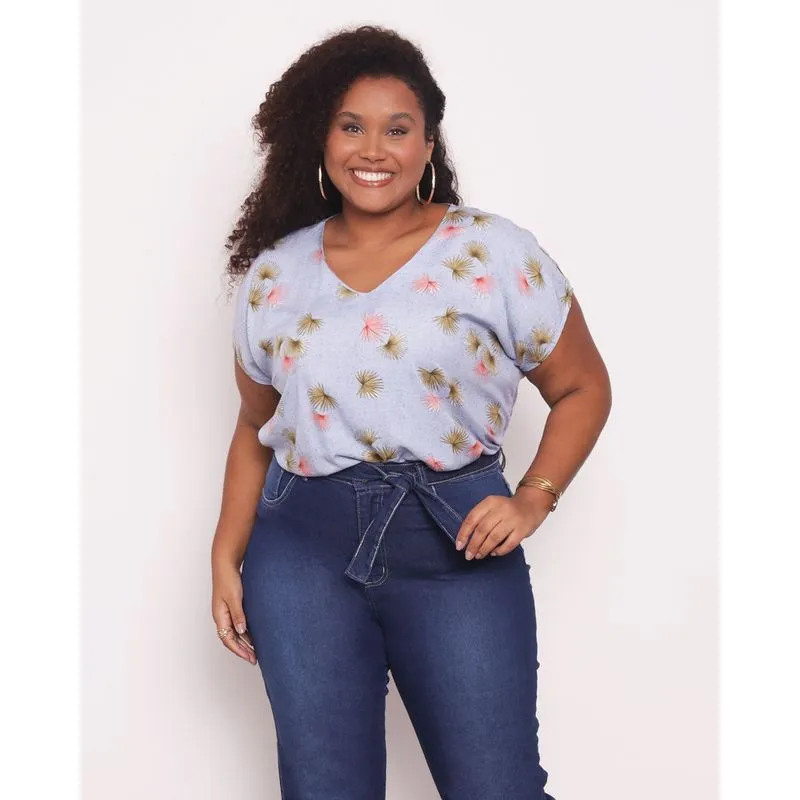 Blusa Plus Size Feminina Manga Morcego Berry & Co. Azul G2