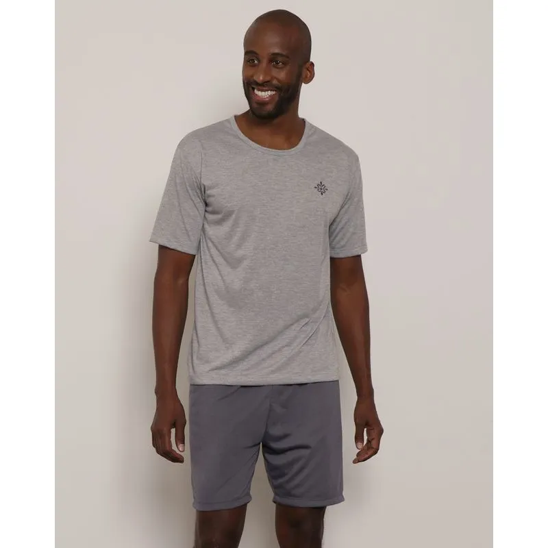 Pijama Masculino Manga Curta Cinza M