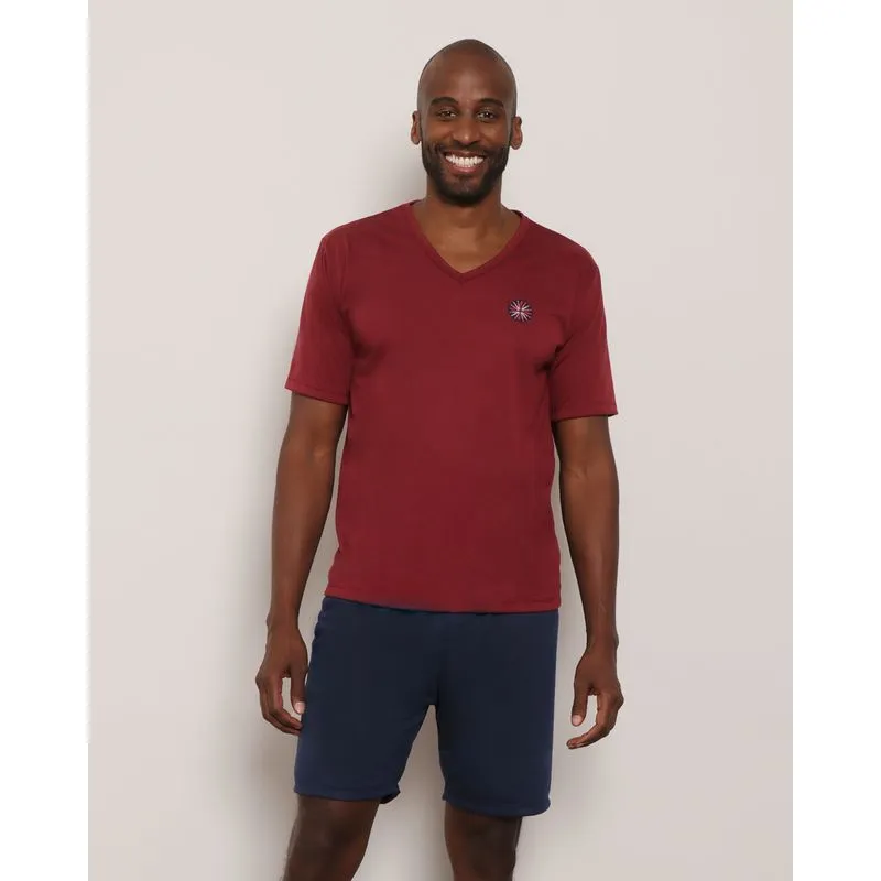 Pijama Masculino Manga Curta Vinho P