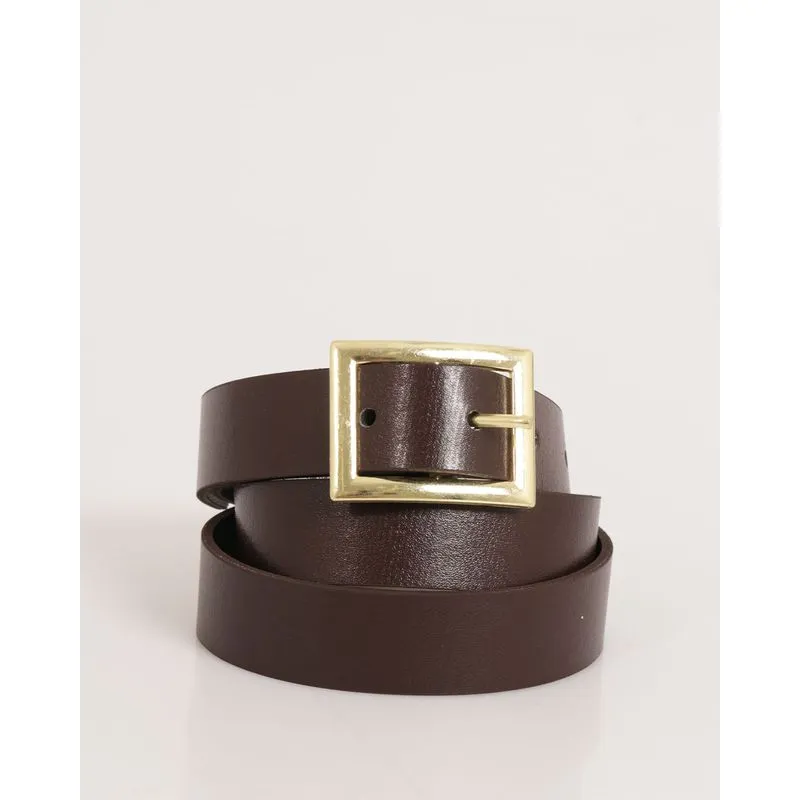 Cinto Feminino Liso Fivela Dourada E Marrom P