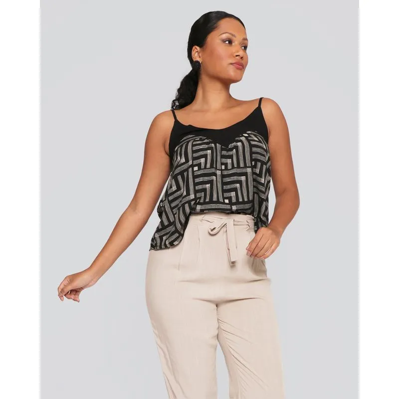 Blusa Feminina Alcinha Com Estampa Geométrica Preta G