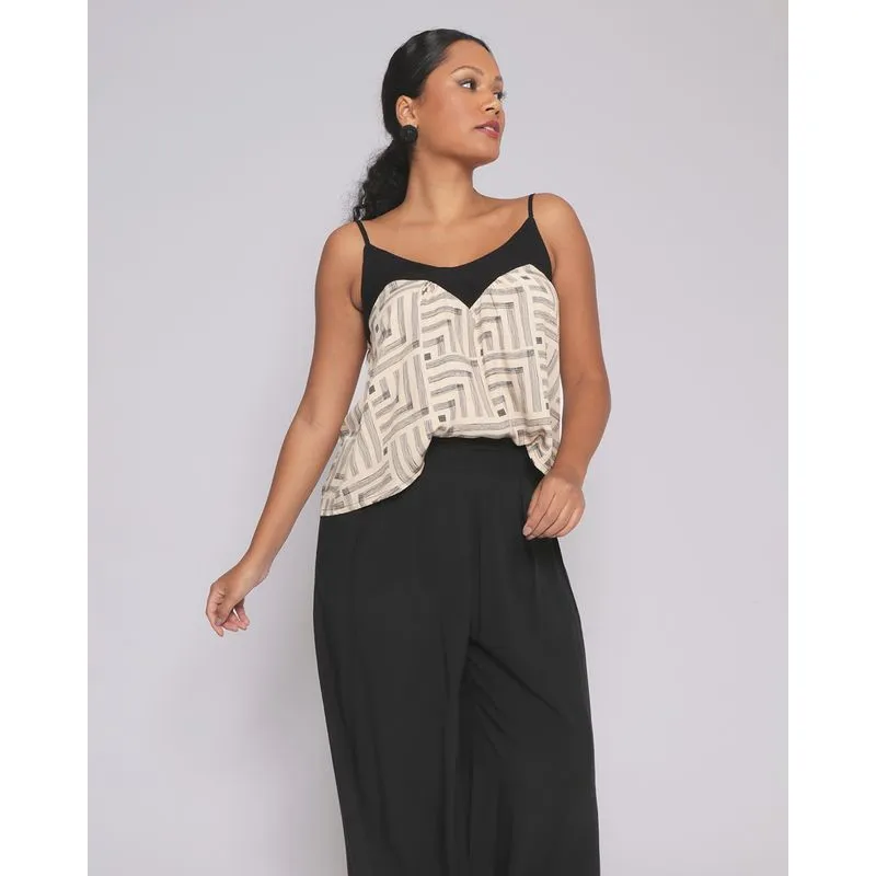 Blusa Feminina Alcinha Com Estampa Geométrica Bege G