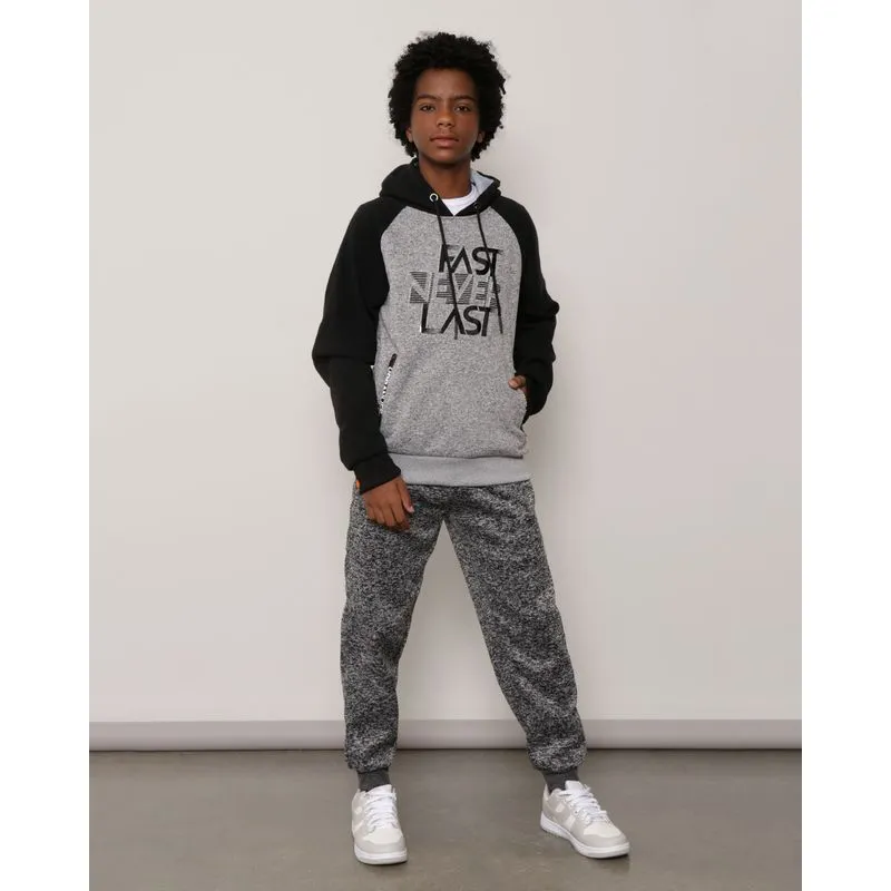 Calça Moletom Juvenil Jogger Bolso Laranja Neon Mescla Cinza 10