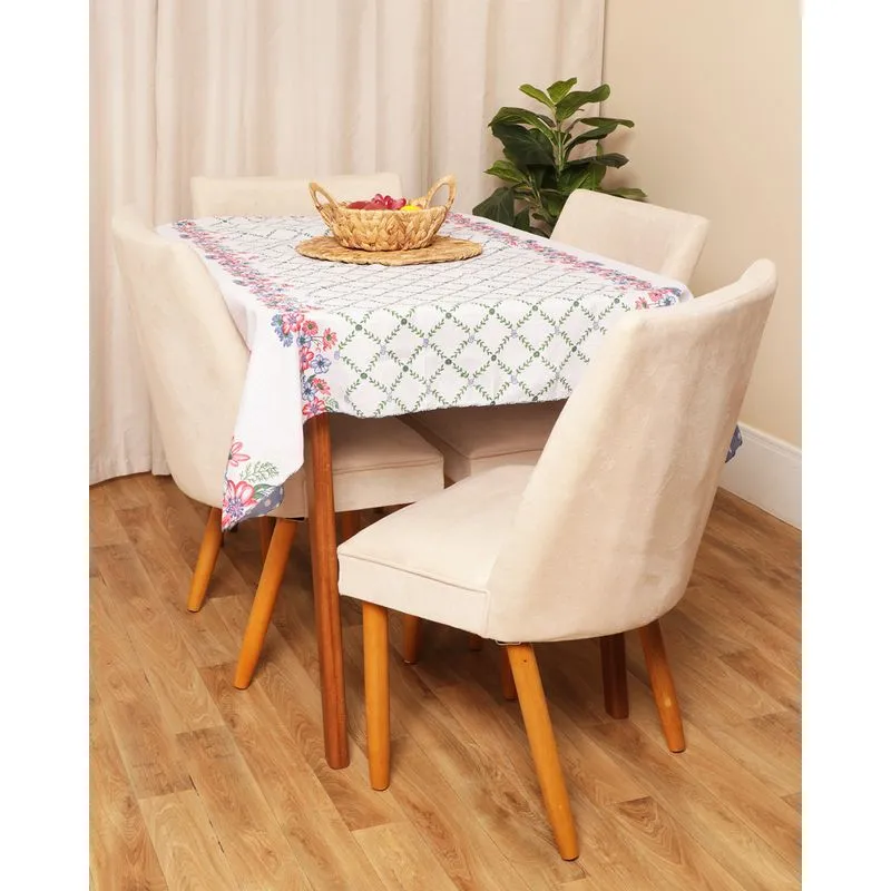 Toalha de Mesa Quadrada 1,35mx1,35m Estampa Floral e Poá BAT Azul UN