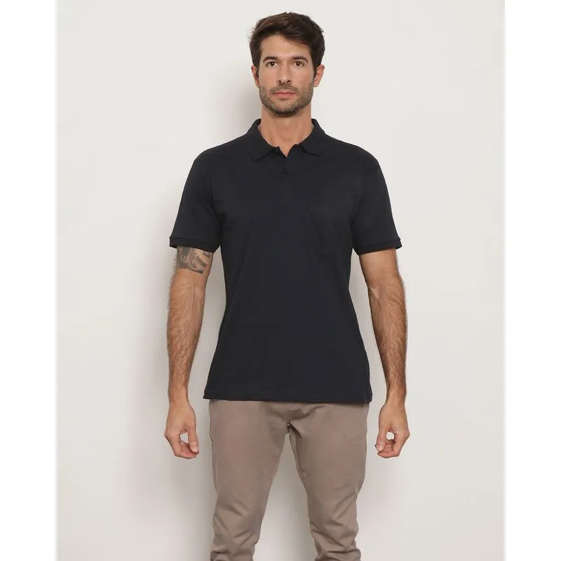 Polo Masculina Manga Curta Com Bolso Preto M