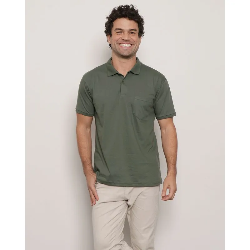 Polo Masculina Manga Curta Gola com Botões Bolso Verde GG