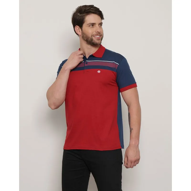 Polo Masculina Manga Curta Recorte Vermelho GG