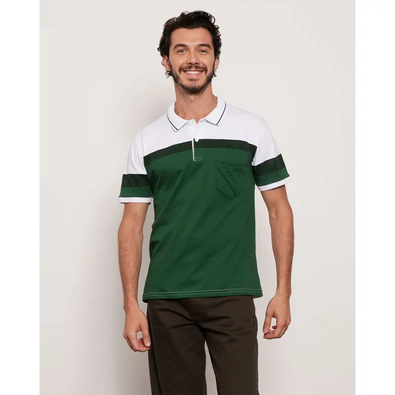 Polo Masculina Manga Curta Recortes Verde P