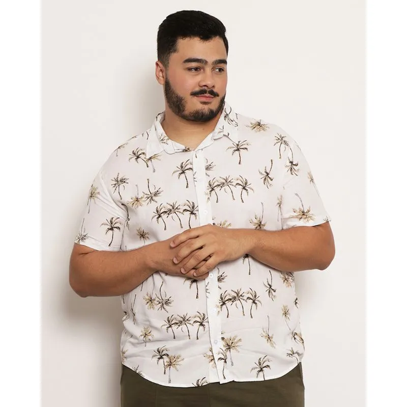 Camisa Plus Size Masculina Surf Manga Curta Estampada Coqueiros Off White G3
