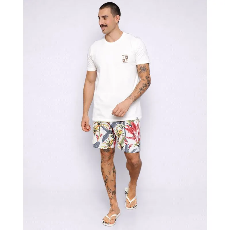 Bermuda Surf Masculina Reta Estampa Tropical Branca G