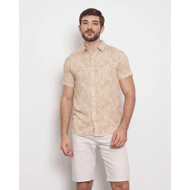 Camisa Masculina Surf Estampada Viscose Bege M