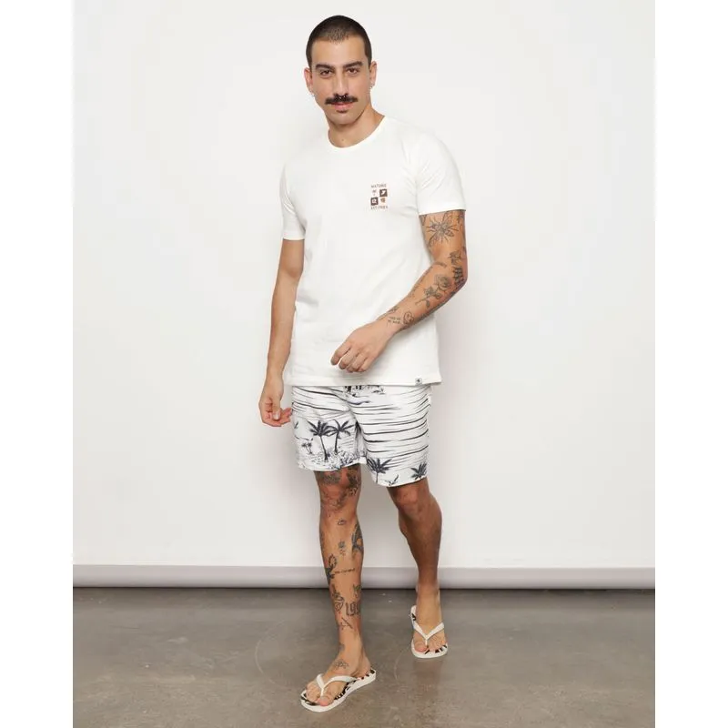 Bermuda Surf Masculina Reta Estampa Tropical Branca GG