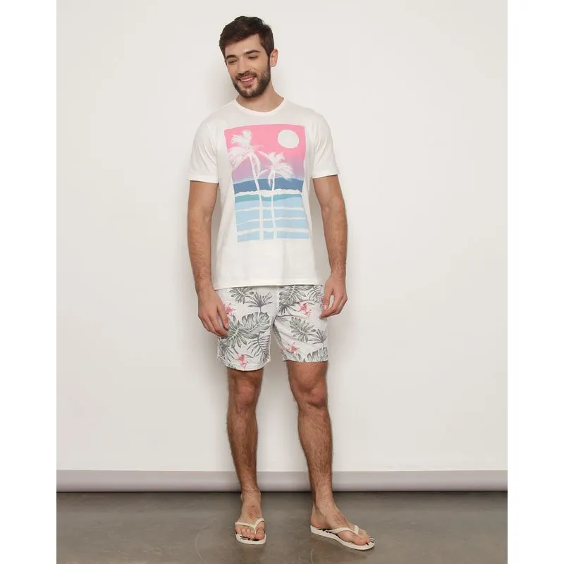 Bermuda Surf Masculina Reta Estampada Branca GG