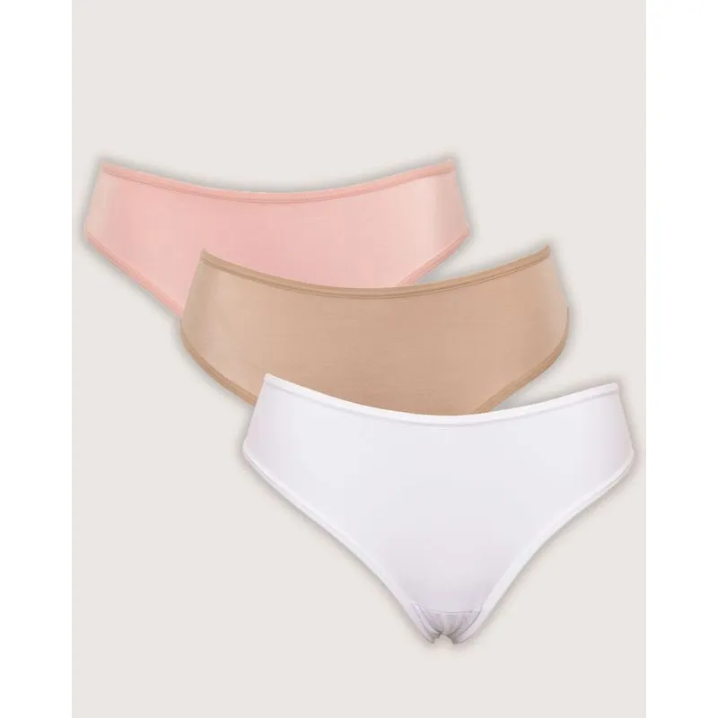 Kit 3 Calcinhas Biquíni Esbelt Microfibra Branco Roxo e Rosa GG