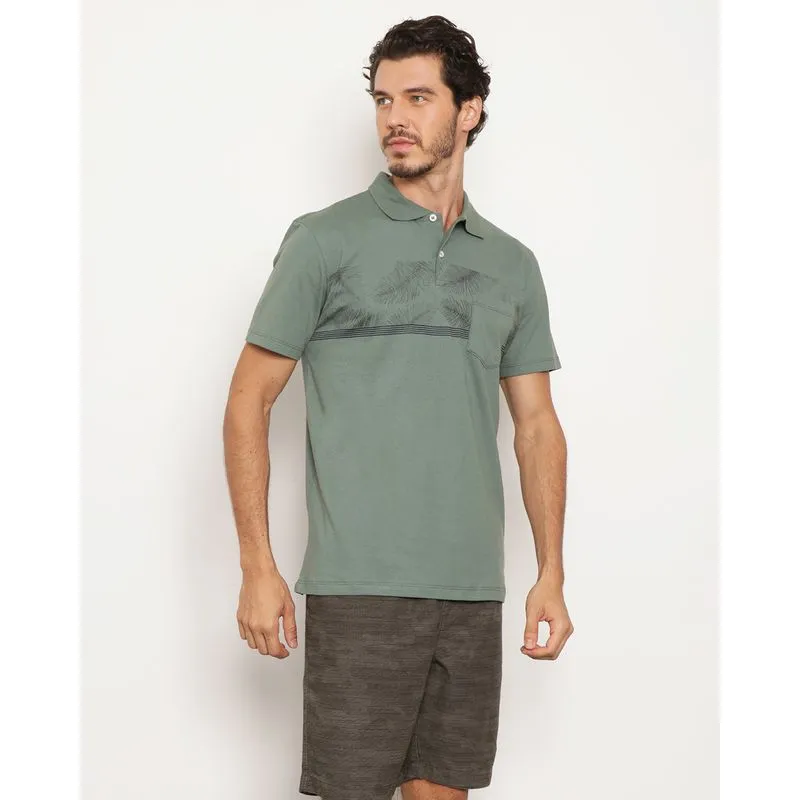 Polo Masculina Manga Curta com Bolso Frontal e Estampa Verde M