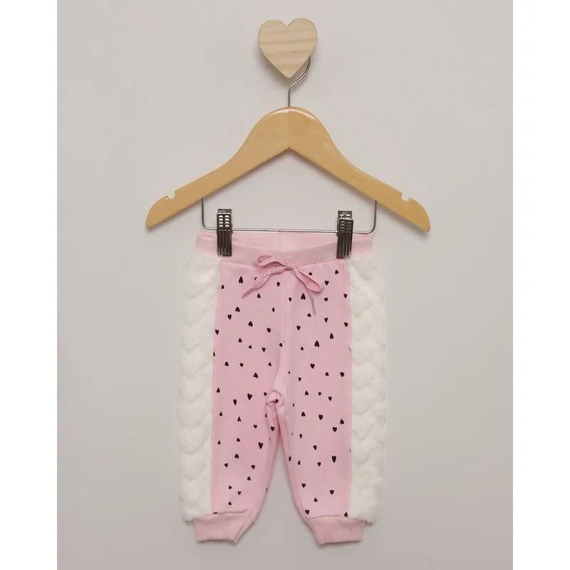 Calça Moletom Bebê Jogger Recorte Pelinho Rosa M