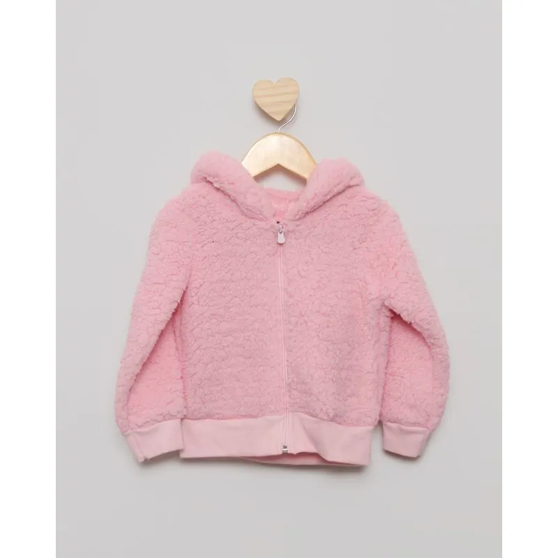 Jaqueta Bebê Sherpa Capuz Interativo Rosa 1