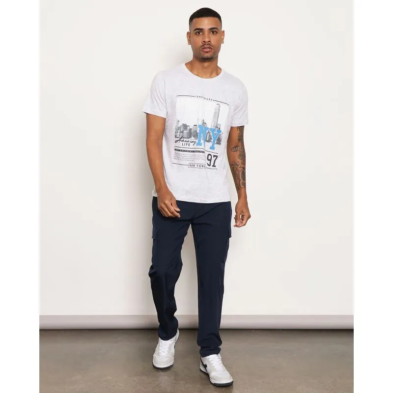 Calça Masculina Reta Bolso Zíper Com Cordão Marinho GG