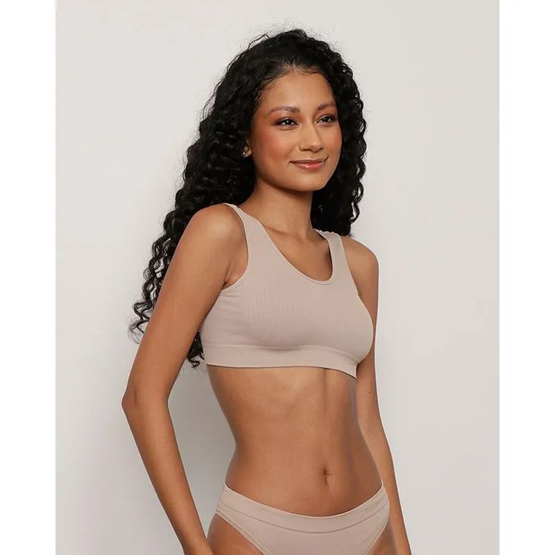 Sutiã Top Feminino Trifil Canelado Sem Bojo Bege XG