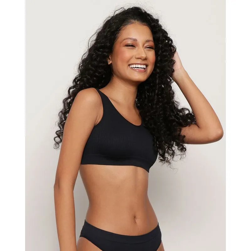 Sutiã Top Feminino Trifil Canelado Sem Bojo Preto XG