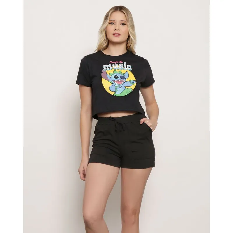 Camiseta Cropped Disney Manga Curta Stitch Preta M