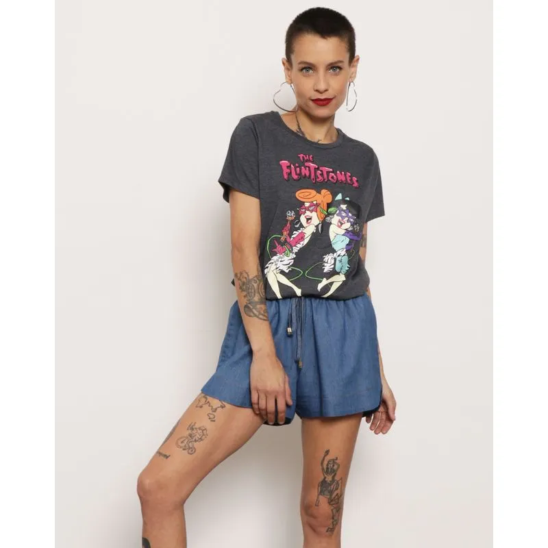 Camiseta Feminina Manga Curta Os Flintstones Warner Cinza M