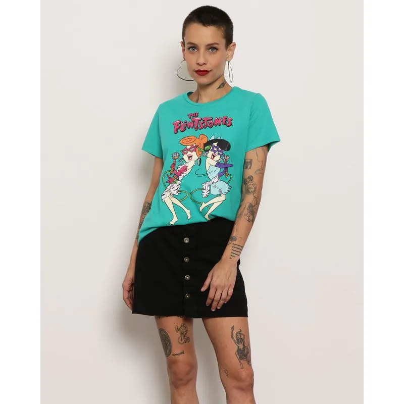 Camiseta Feminina Manga Curta Estampa Os Flintstones Verde G