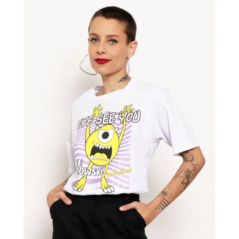 Camiseta Feminina Manga Curta Mike Wazowski Disney Branca P
