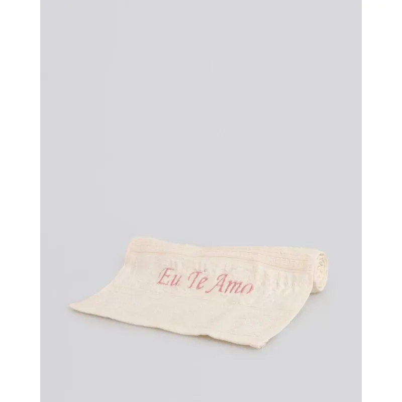 Toalha de Lavabo Bordado Eu te Amo 30cm x 50cm Off White UN