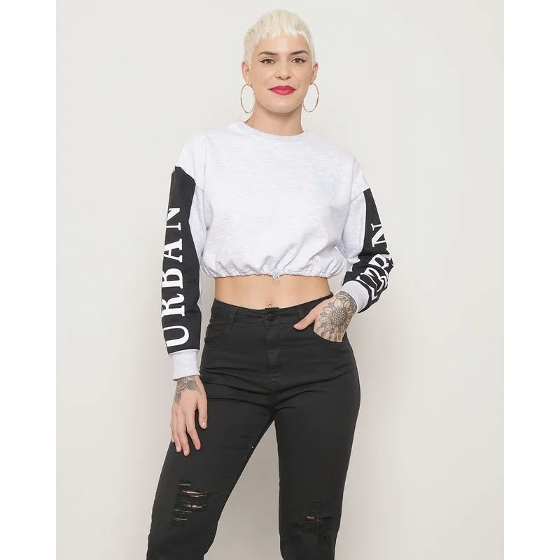 Blusão Moletinho Feminina Cropped Mescla Médio M