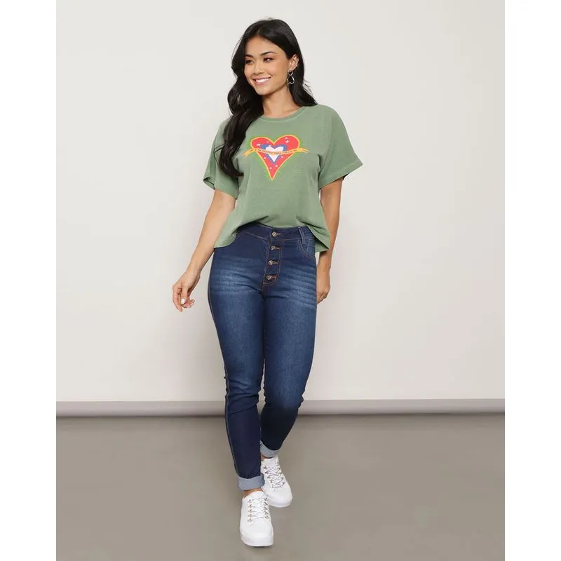 Calça Jeans Feminina Com Botões Empina Bumbum Azul Escuro 44