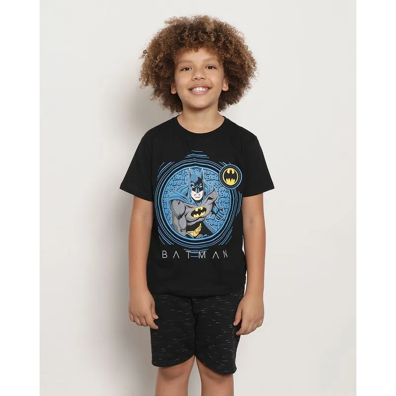 Camiseta Infantil Manga Curta DC Comics Estampa Batman Preta 10