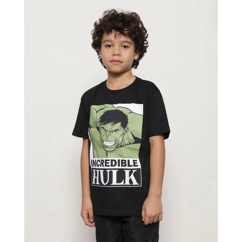 Camiseta Infantil Manga Curta Marvel Estampa Hulk Preta 6