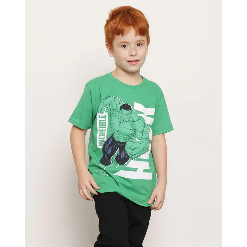 Camiseta Infantil Marvel Manga Curta Hulk Verde 6