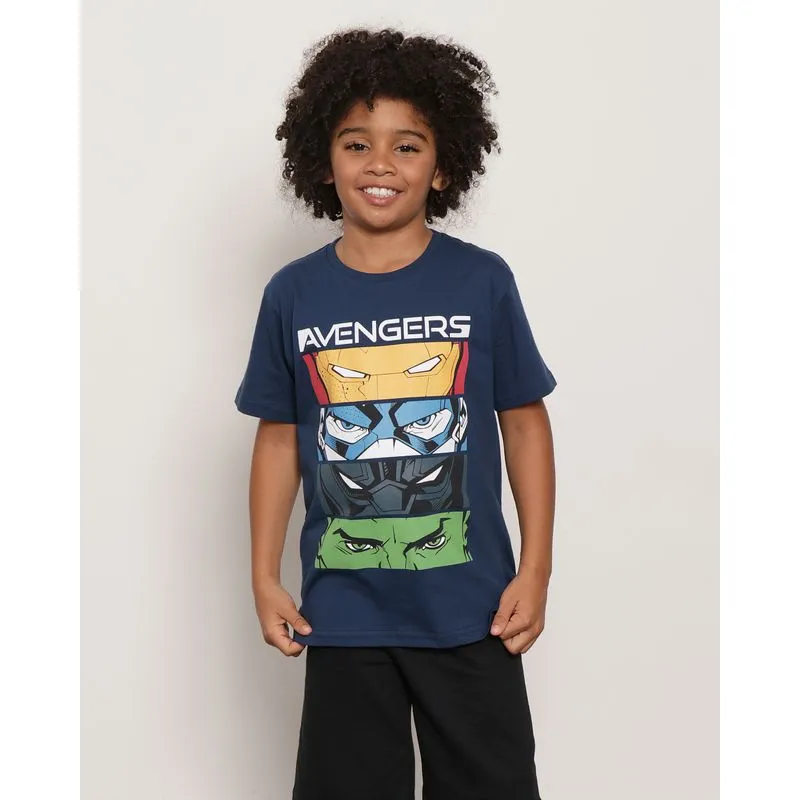 Camiseta Infantil Manga Curta Marvel Estampa Vingadores Marinho 10