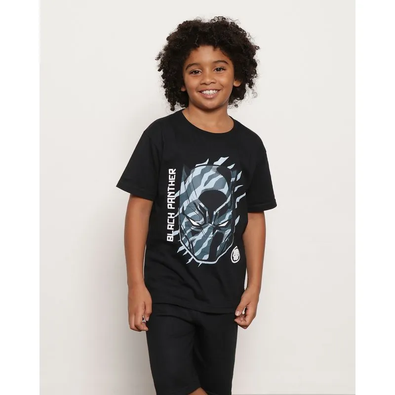Camiseta Infantil Manga Curta Marvel Pantera Negra Preta 10