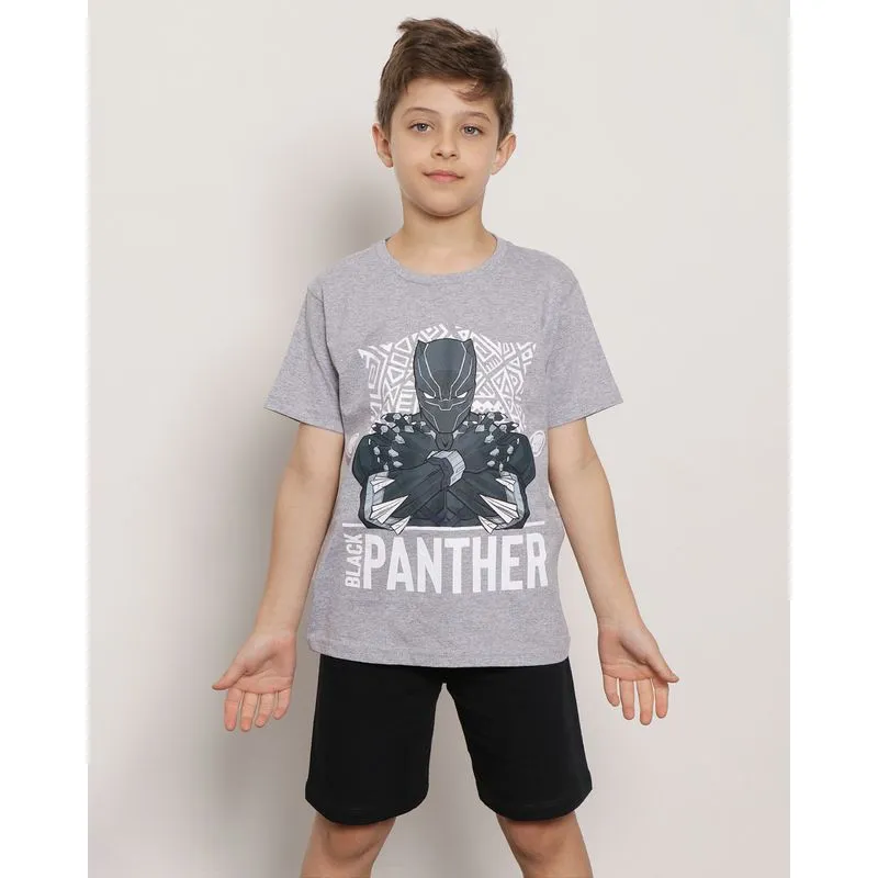 Camiseta Infantil Marvel Pantera Negra Manga Curta Mescla Cinza 6