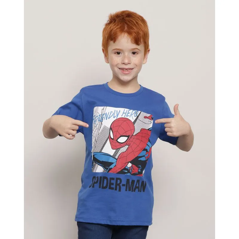 Camiseta Infantil Manga Curta Marvel Homem Aranha Azul 12